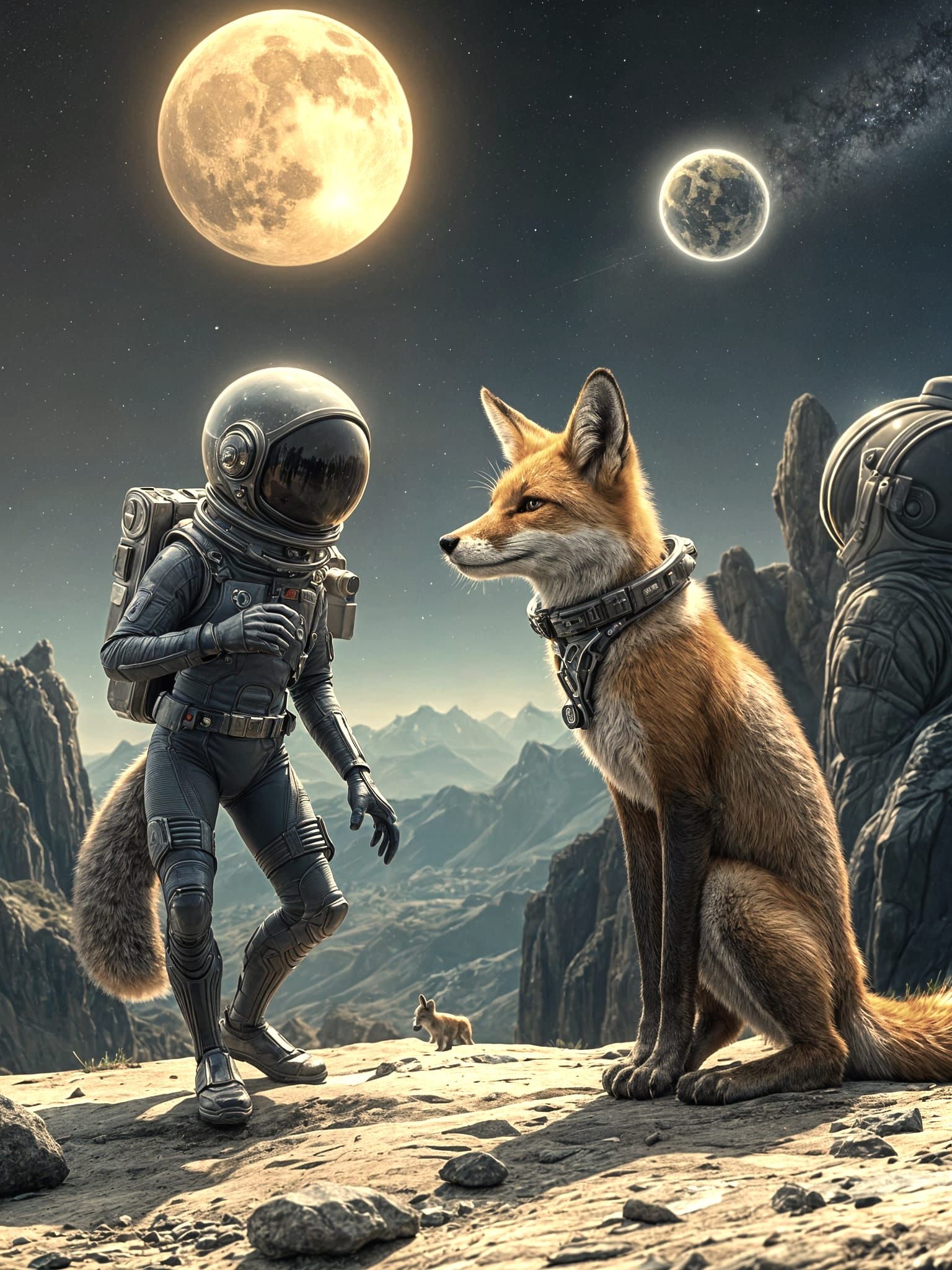 Intergalactic Encounter in a Futuristic Landscape