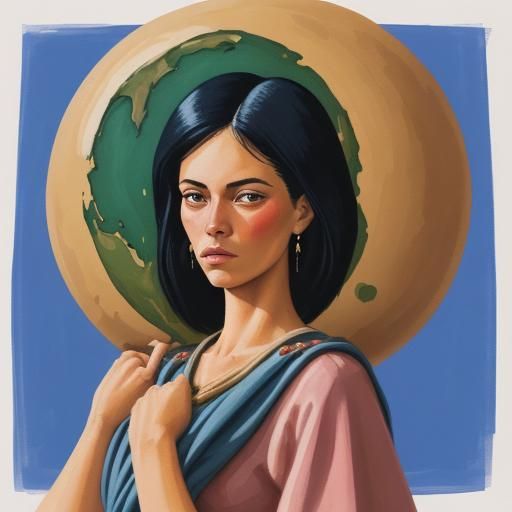 Women Carrying the World: Detailed Gouache Painting