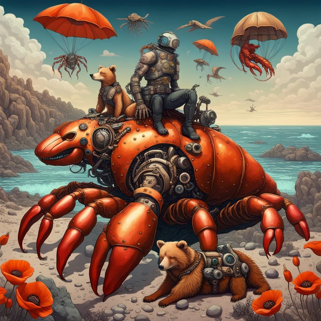 Cyborg, Bears, Dinosaur, Lobster, and Fox in Steampunk DMT A...