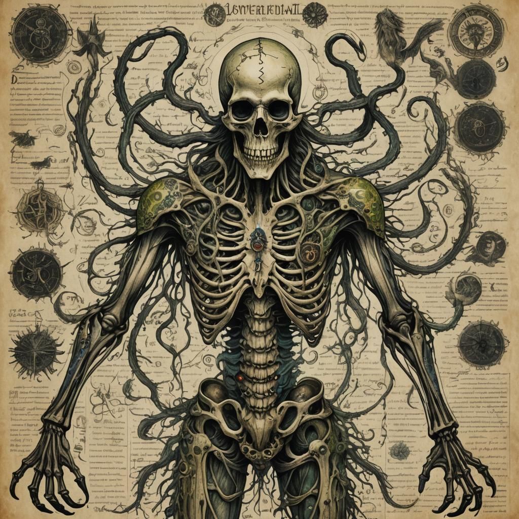 Mutant Skeleton Lovecraft Fishman Anatomical Drawing