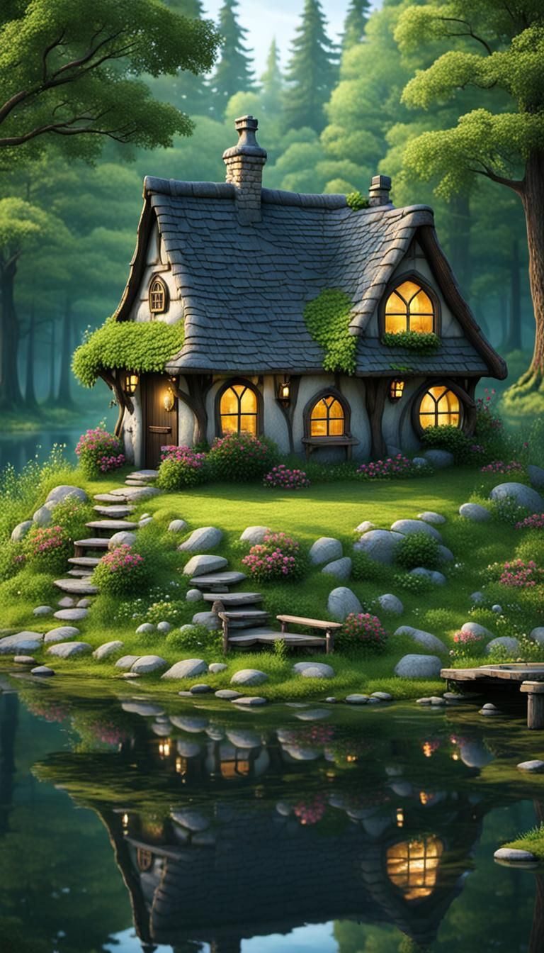 Enchanting Witch Cottage by a Lakeside Forest