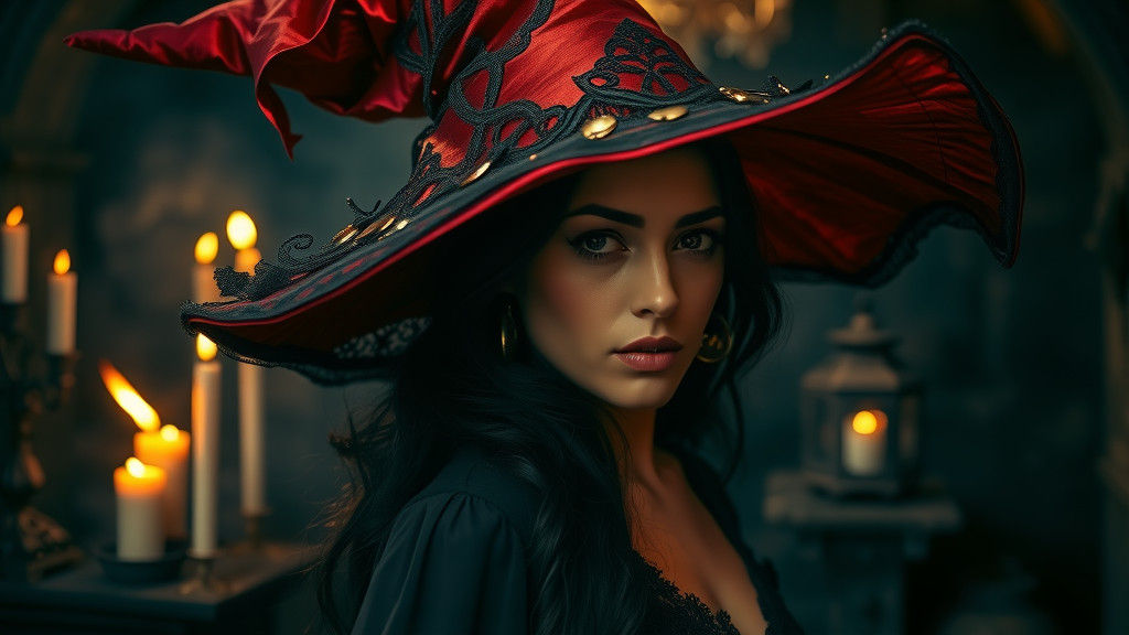 Mysterious Model in Red Hat, Moody Portrait