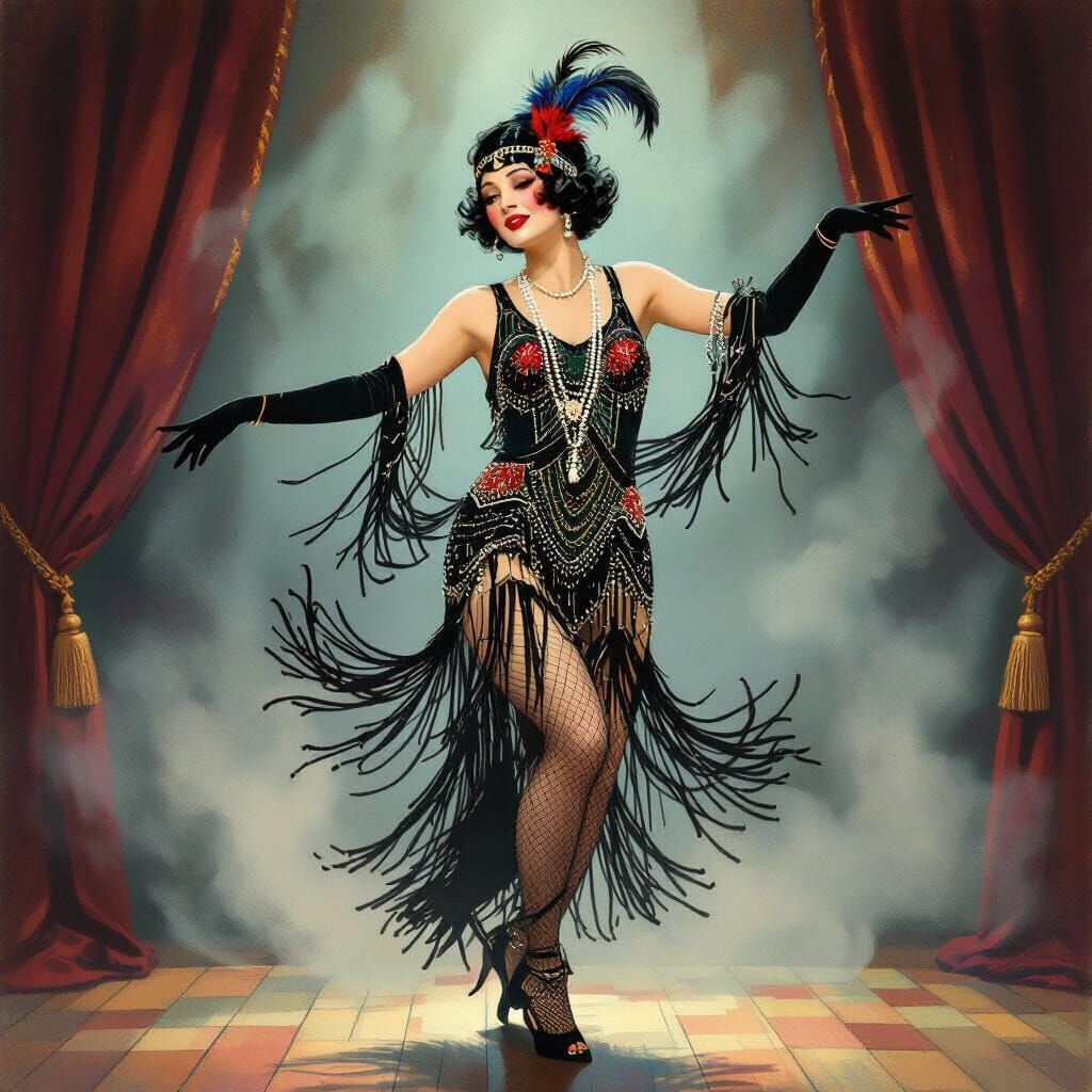 1925 Showgirl Dancing Charleston in Art Deco Theater