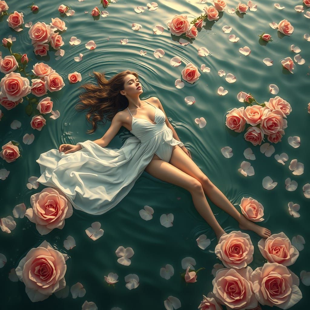 Woman Swimming in Lake of Roses