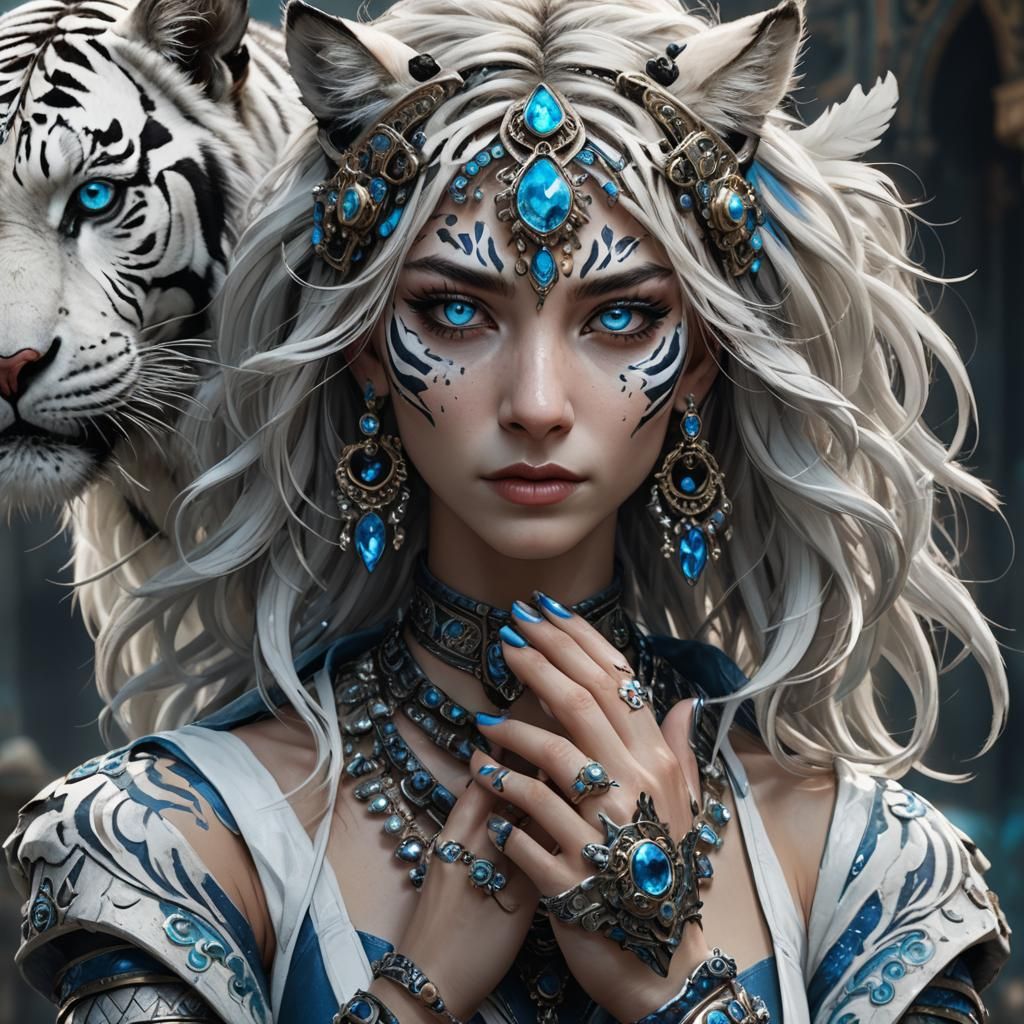 Humanoid White Tiger Thief in Detailed Fantasy Art