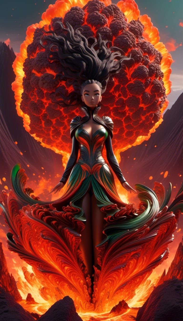 Fiery Lava Dahlia Volcano Eruption: 3D Digital Art