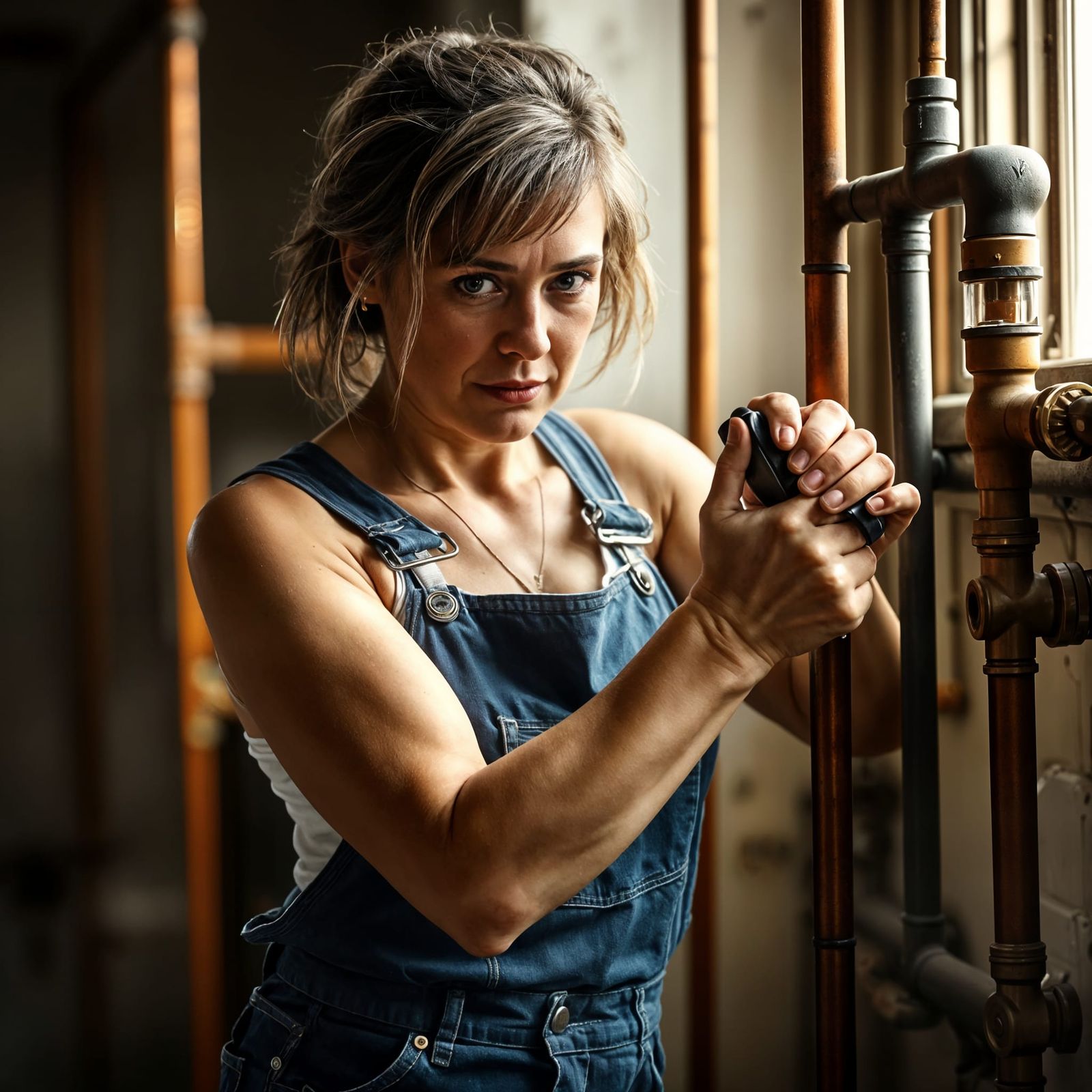 Confident Female Plumber Works with Precision
