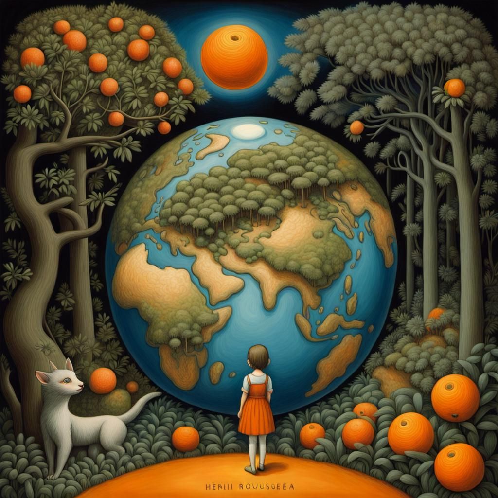 Surreal Blue Orange Earth Illustration in Vivid Colors