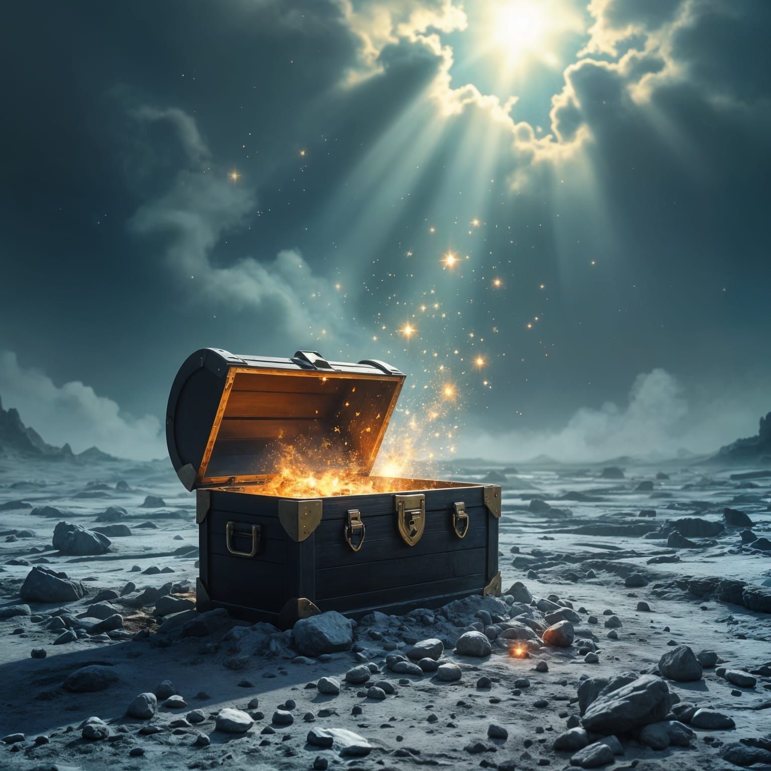 Cosmic Treasure Chest in Apocalyptic Wasteland
