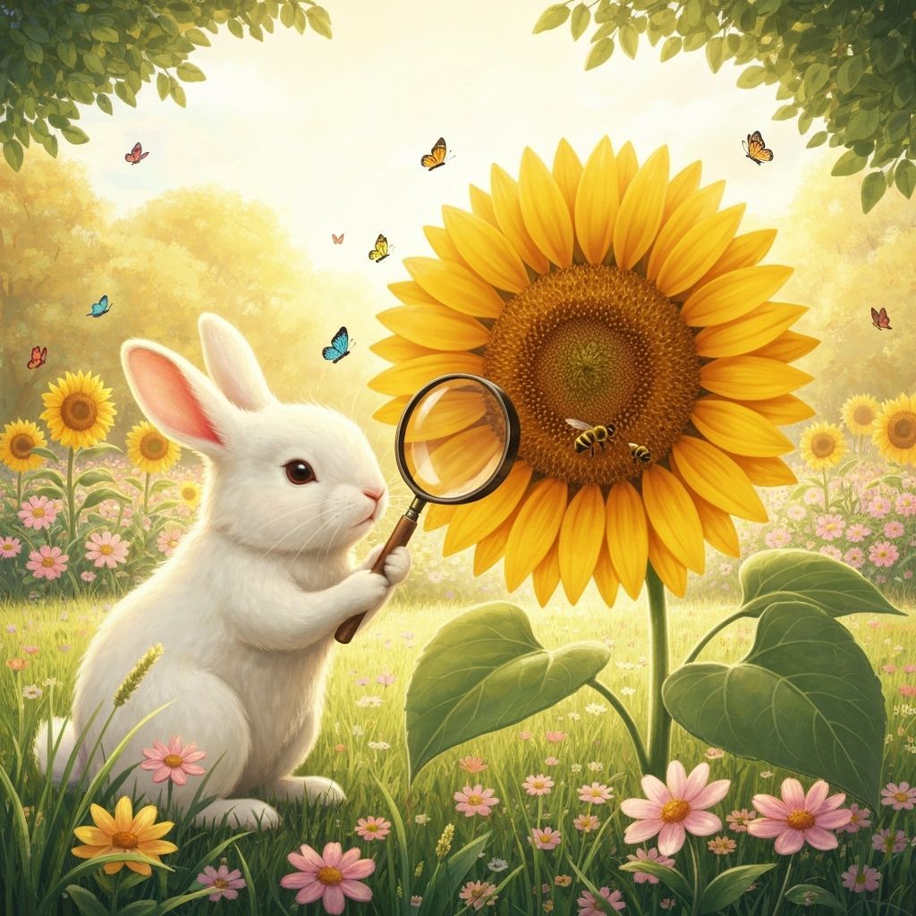 Cartoon Bunny Detective in Whimsical Garden