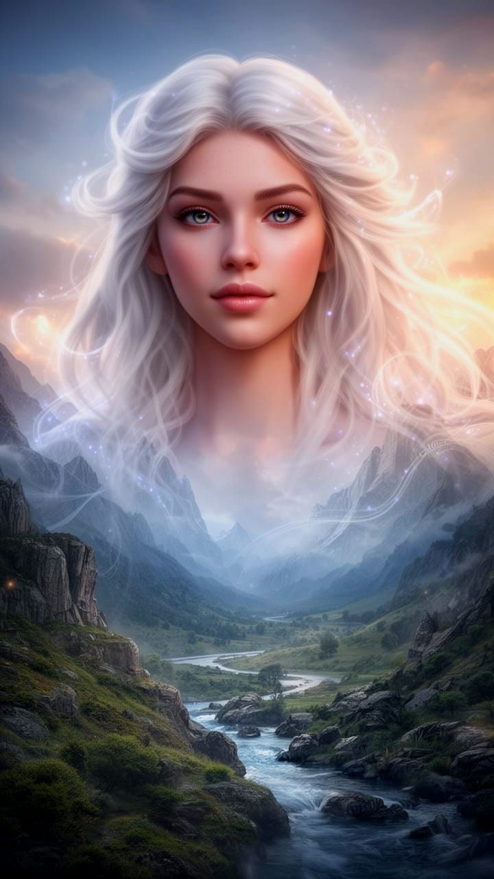 Fantasy Spirit Woman Double Exposure Landscape Portrait