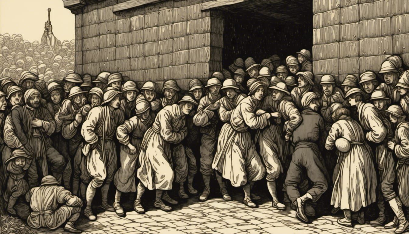 hungry people fighting to get food