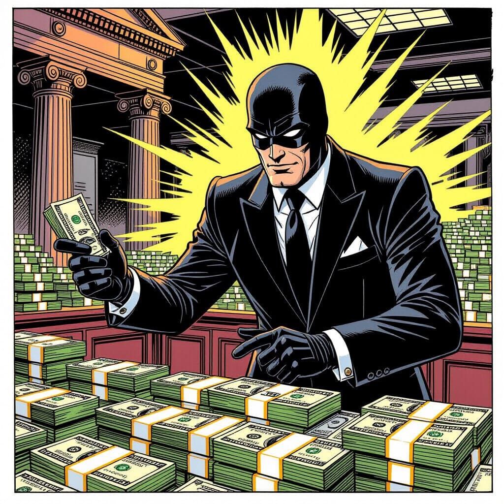 Supervillain Bank Heist in Comic Book Style