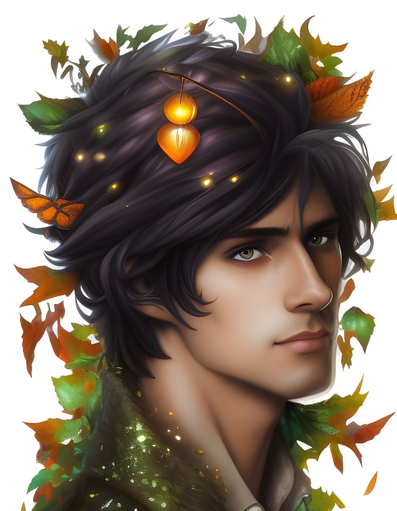 Autumn Fairy Man Exploring Forest, Digital Art