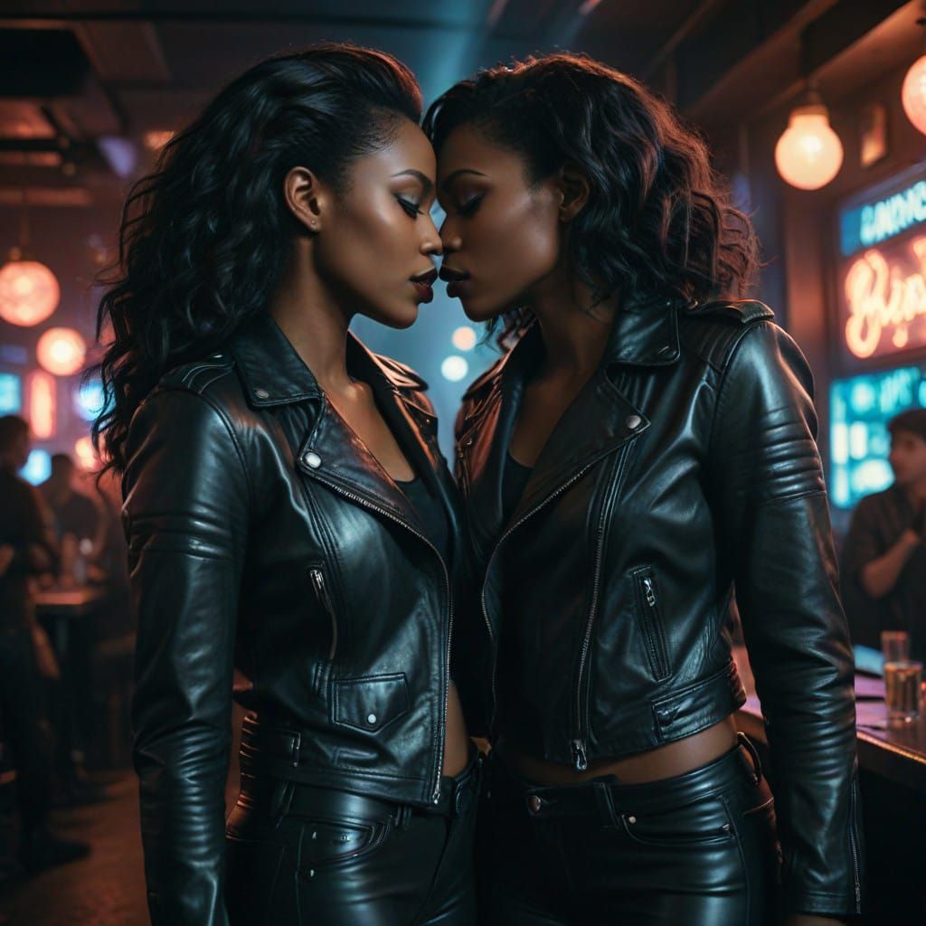 Glamorous Women in Dark, Neon Lit Nightclub