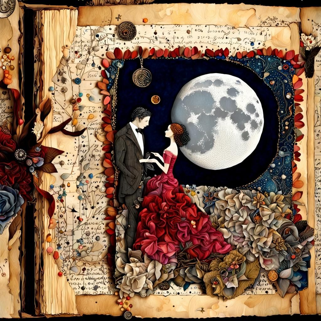 Elaborate Collage Portrait of Lovers' Nocturne