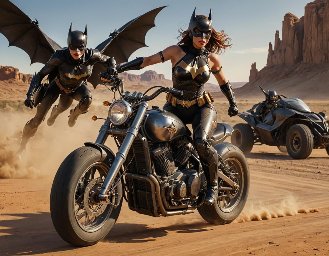Batgirl's Desert Chase: A Hyper-Realistic Digital Painting