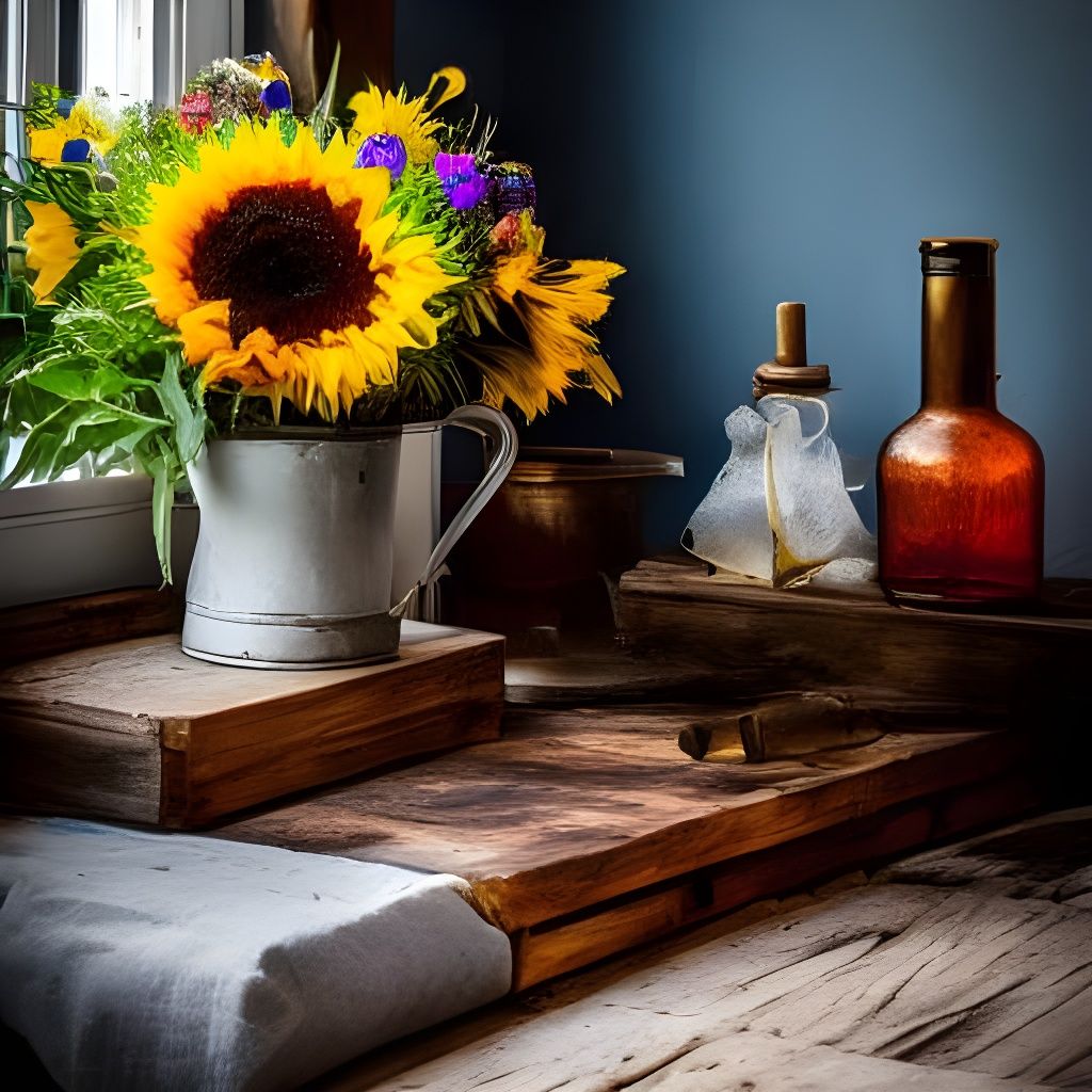 Sunflowers and Delft Blue Flowers Still Life