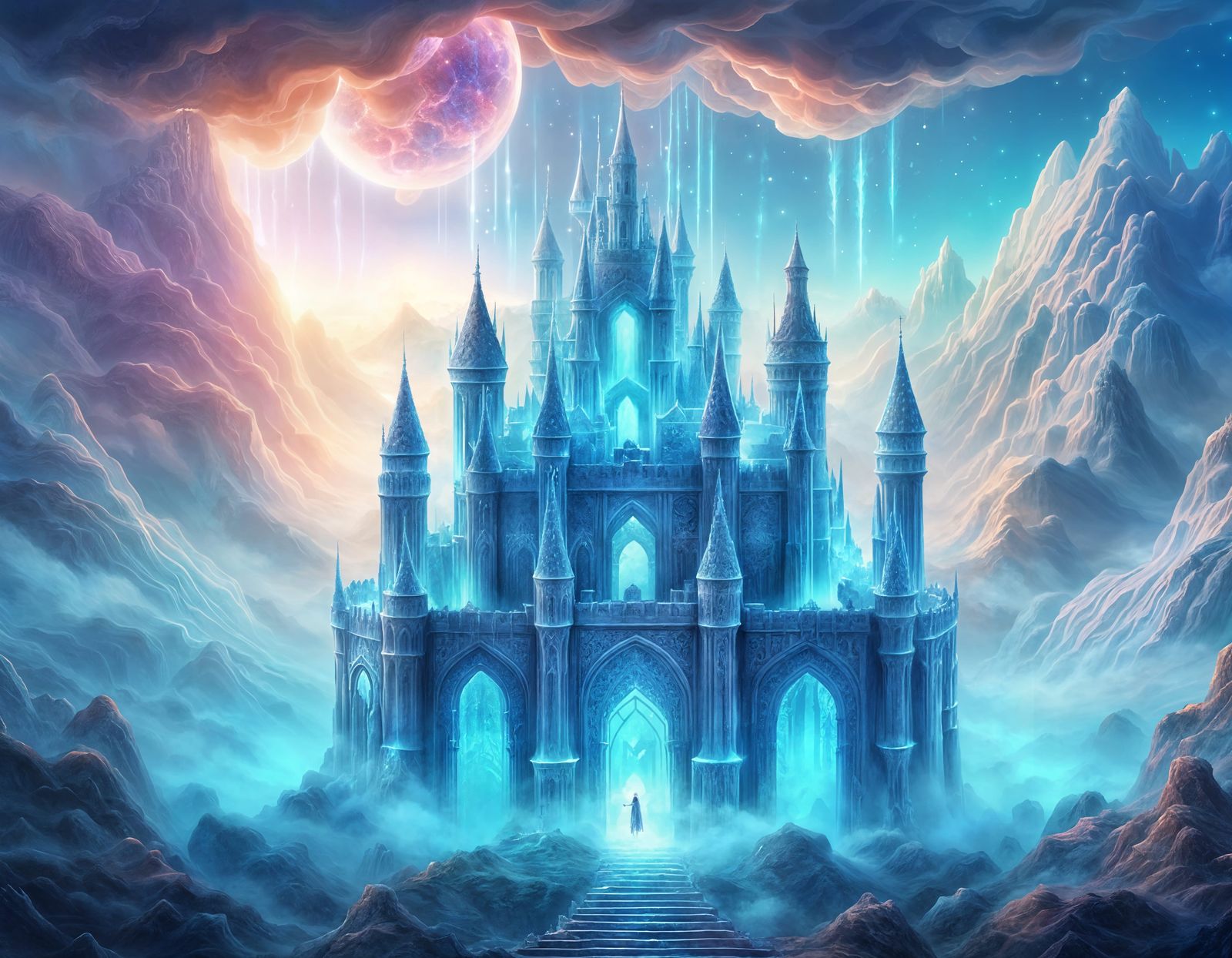 Crystal Castle Floating in Clouds: Digital Art