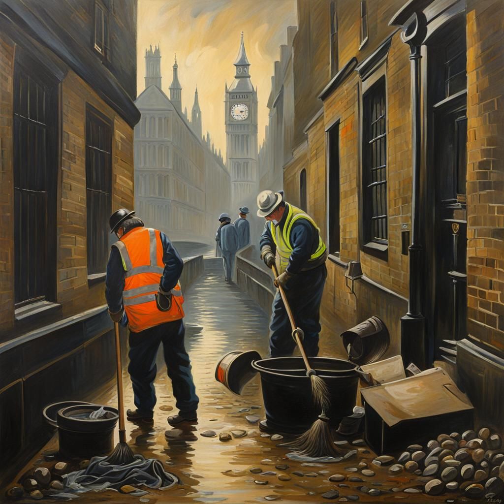 Wet City Underground Scene in Impasto