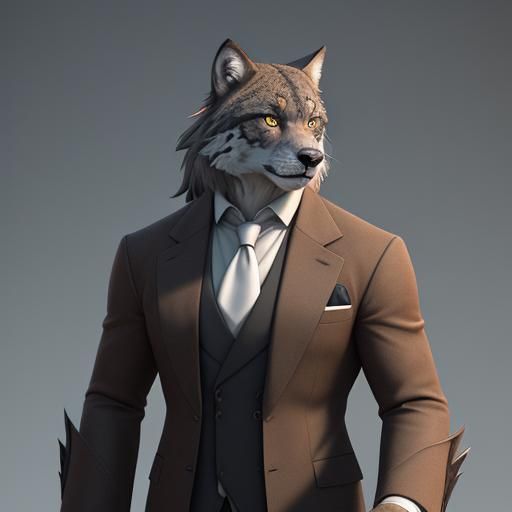 Anthropomorphic Wolf with Cub in 3D Digital Art