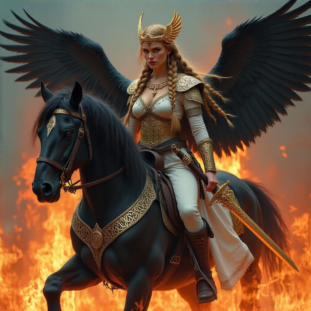 Viking Warrior Goddess Brunhild on Winged Horse