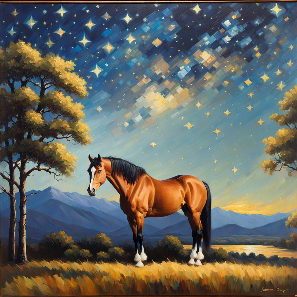Beautiful horse waiting in the starlight