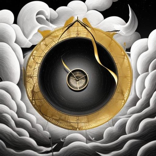 Glowing Sundial Under Stormy Skies, Digital Art