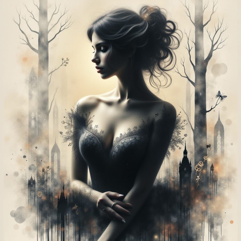 Elegant Silhouette Woman in Baroque Setting