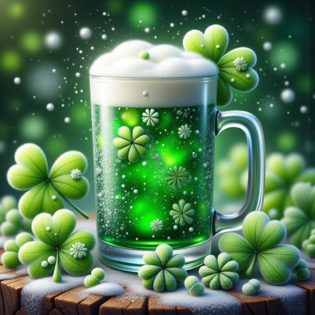 Surreal Irish Shamrock Blooms in Frosty Wonderland