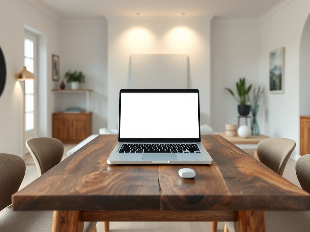 Sleek Laptop in Scandinavian-Inspired Minimalist Living Room