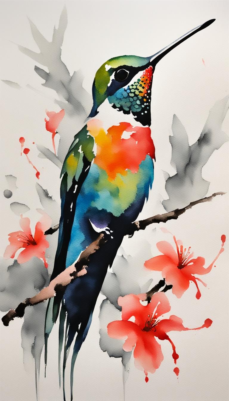 Minimalist Hummingbird in Chinese Ink Painting