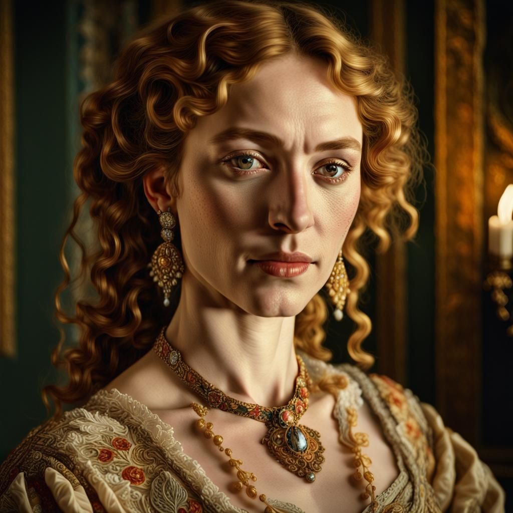 Renaissance Woman Portrait in Oil Painting Style