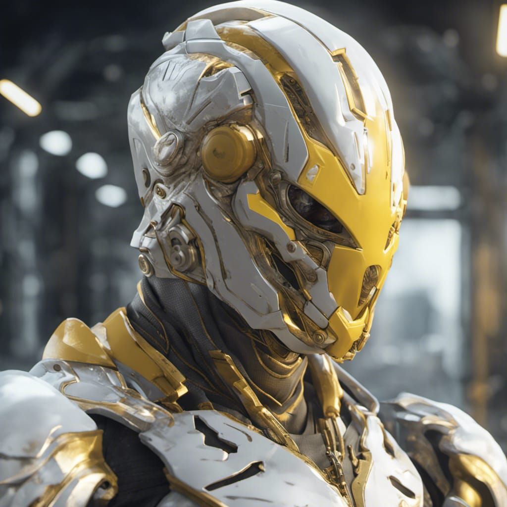 Man in White Armor with Yellow Energy: 3D Render