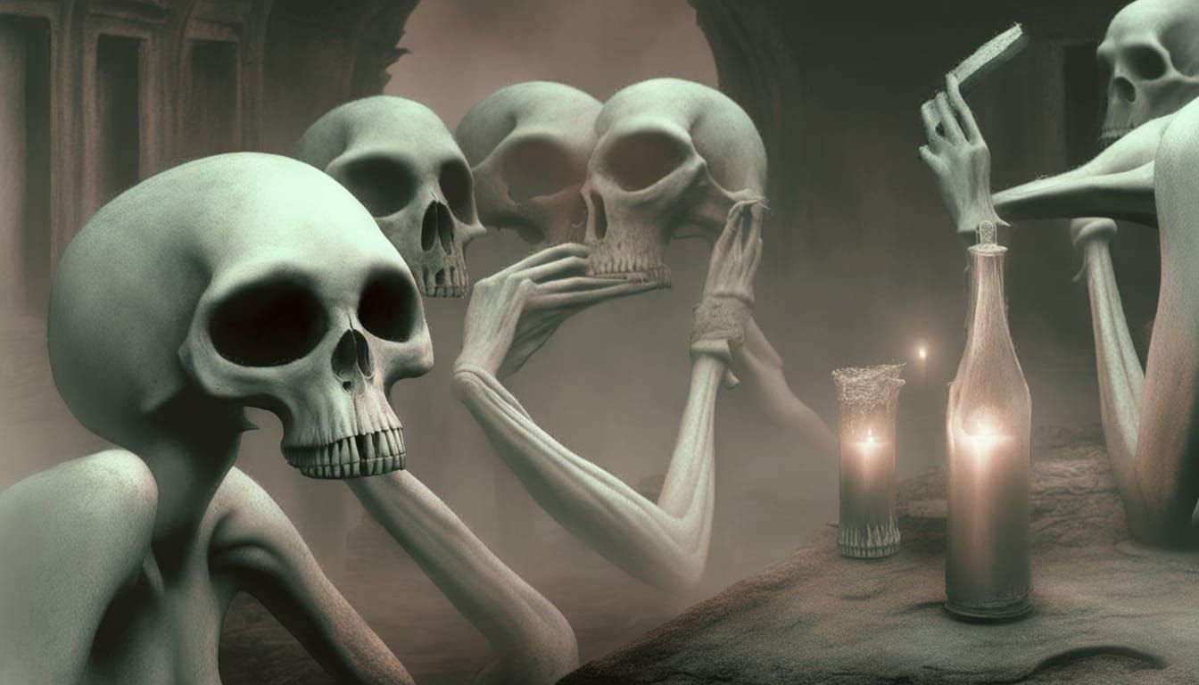 Ouroboros Coil on Skull in Misty Dark Fantasy Landscape