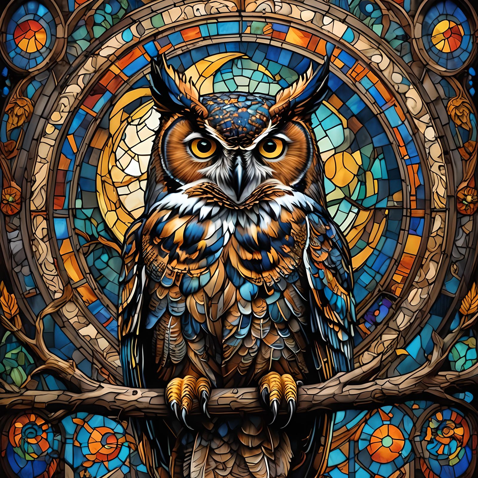 Great Horned Owl and Moon in Graffiti Art