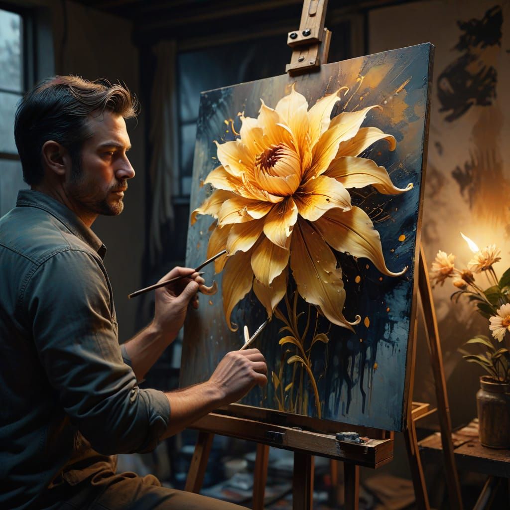 Comic Book Artist Paints Intricate Ghost Flower in Studio