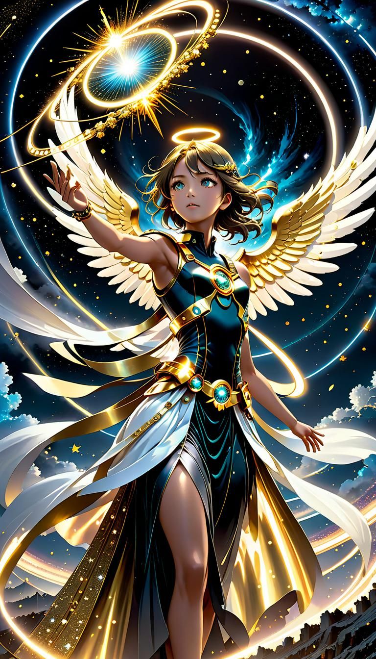 Angelic Figure in Exploding Cosmos, Hyperrealistic Comic Art