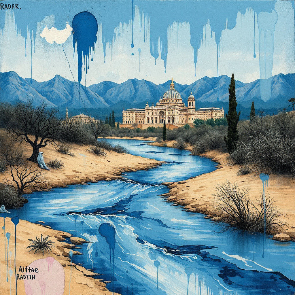 Detailed Riverscape Oil Painting with Palace