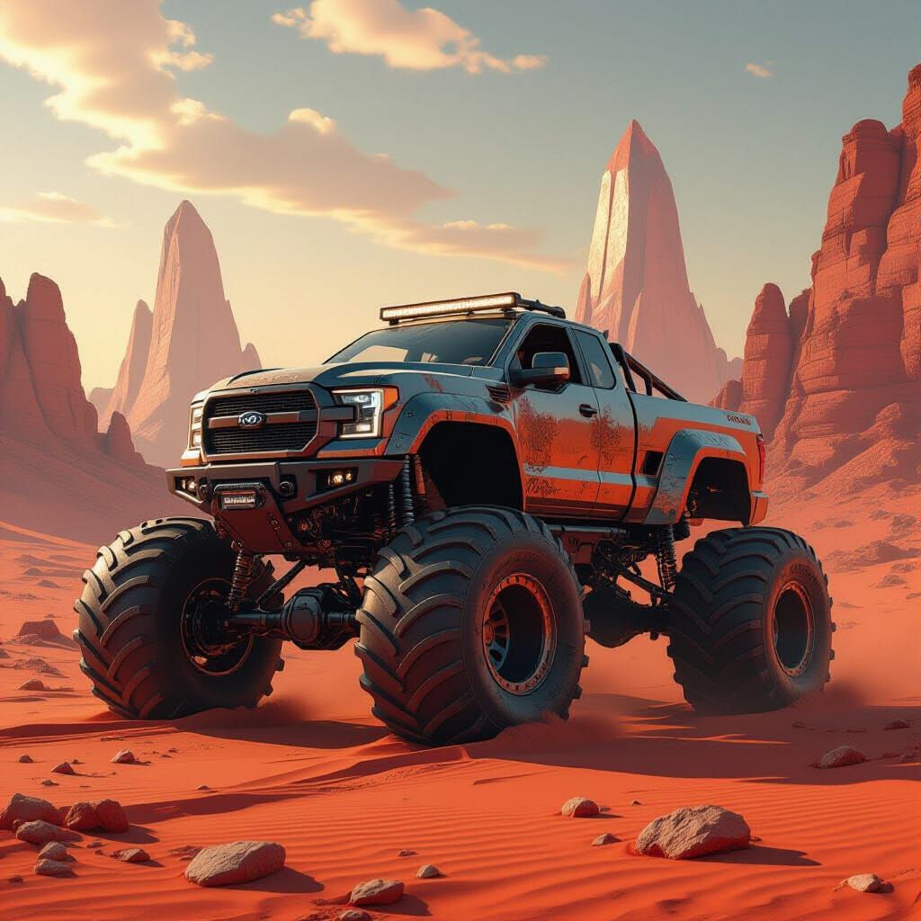 Monster Truck Dominates Alien Landscape in Hyperrealistic St...