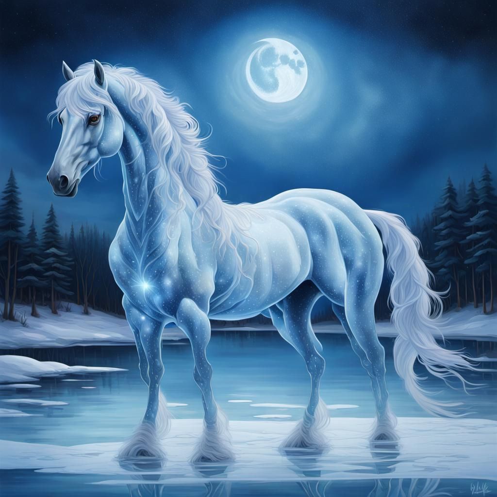 Majestic Ice Horse on Frozen Lake