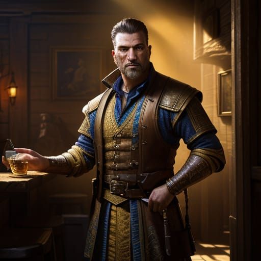 Man in Tavern: Hyperrealistic Concept Art