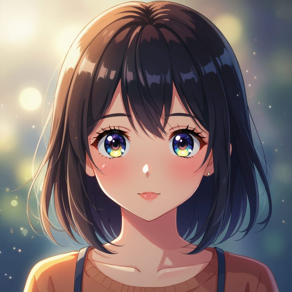 Anime Girl with Large Expressive Eyes in Painterly Style