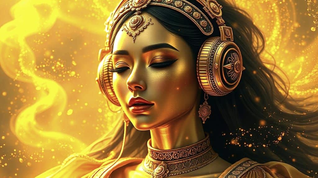 A Radiant Goddess Surrounded by Celestial Gold