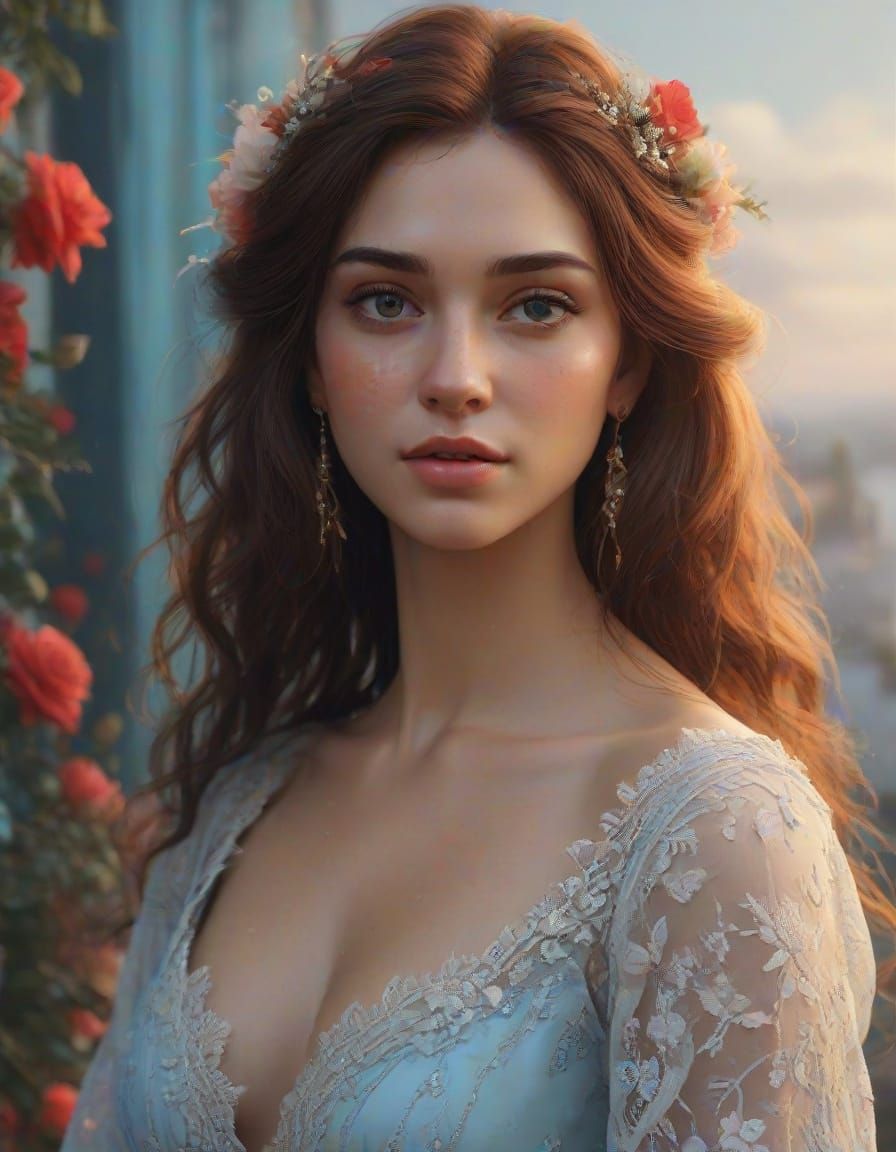 Goddess of Greek Isles in Ethereal White Gown