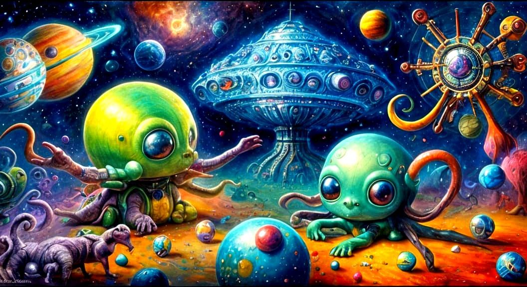 Cosmic Alien Babies Having Fun in Space Kingdom
