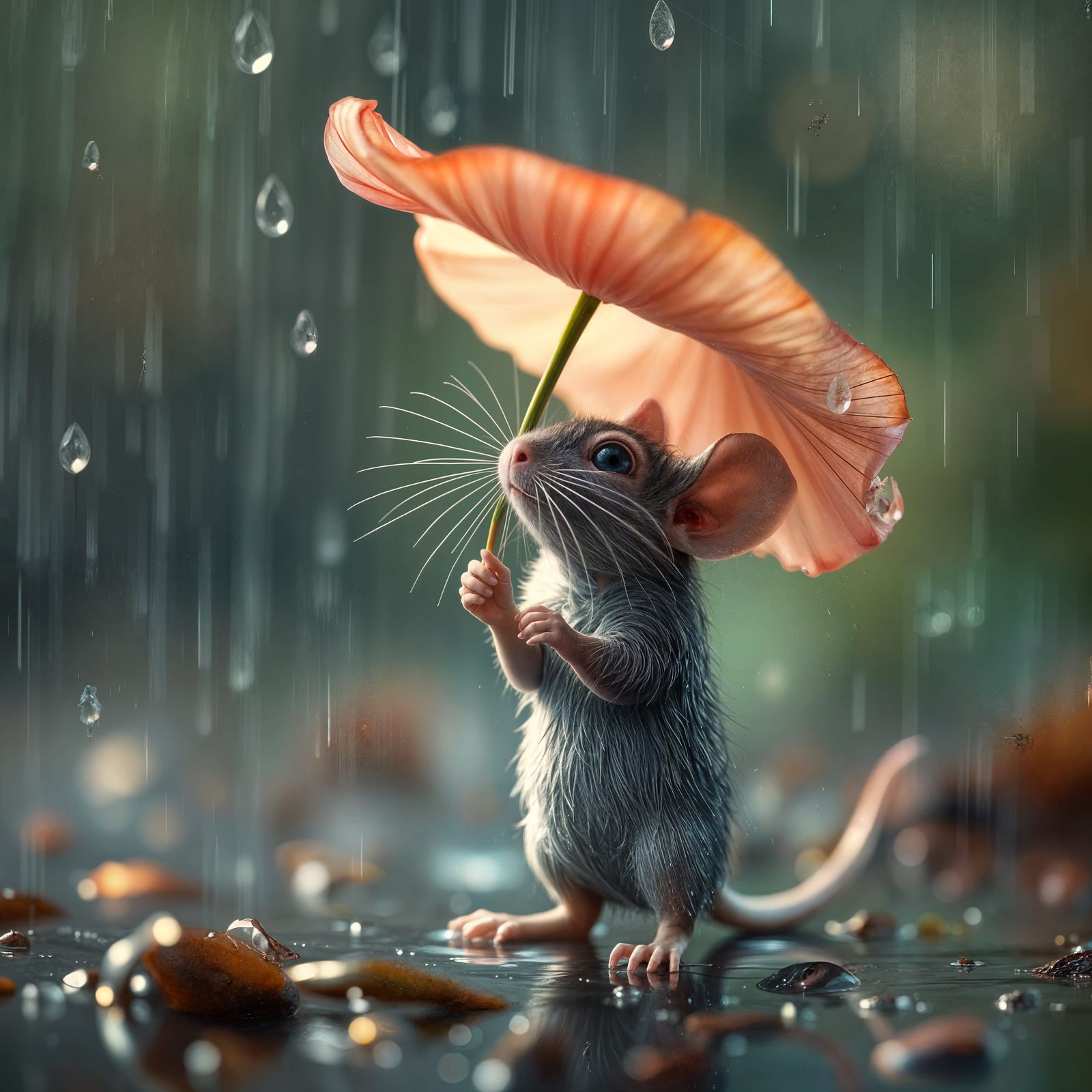 Tiny Mouse Finds Refuge Under Delicate Petal Umbrella in Eth...