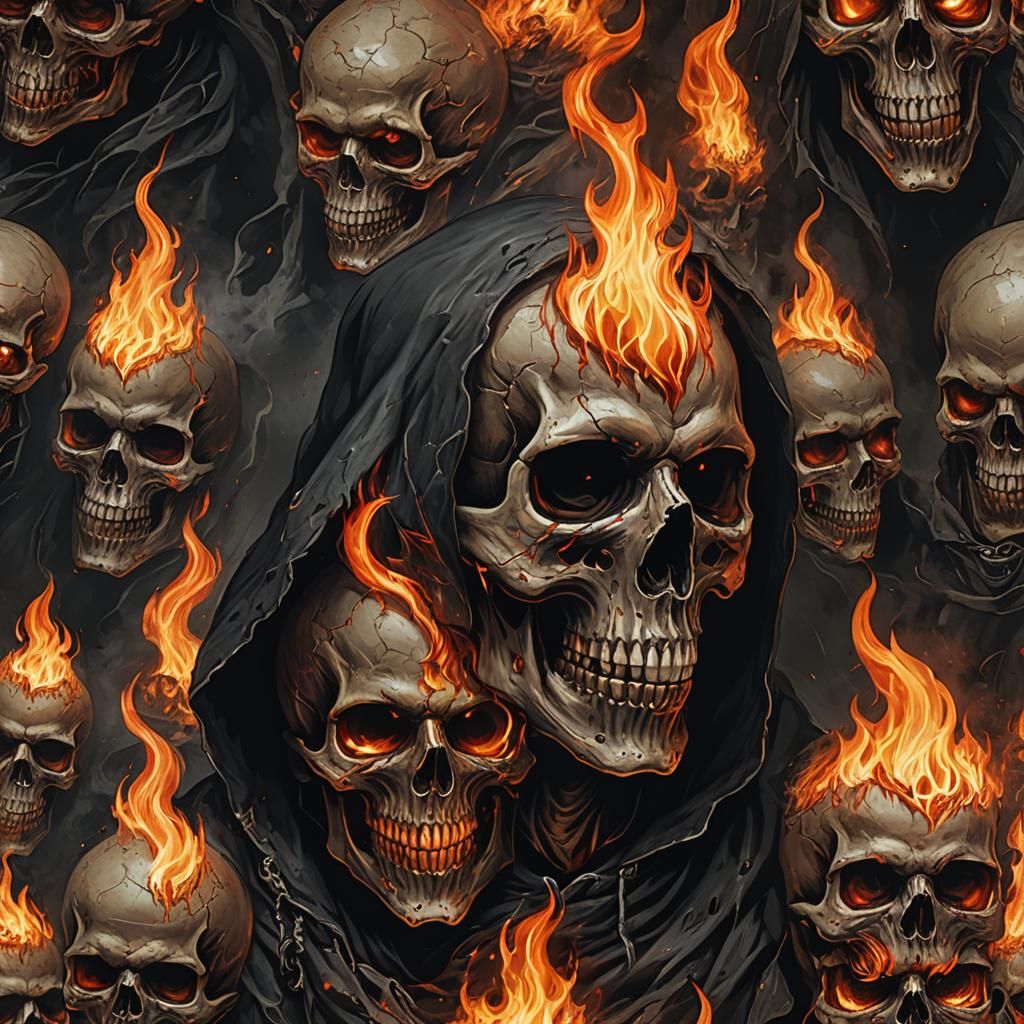 Skull Ablaze: Dark Art with Fire Eyes