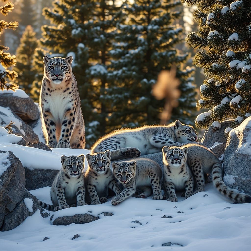 Majestic Snow Leopards Roam Himalayan Peaks in Sunrise Splen...