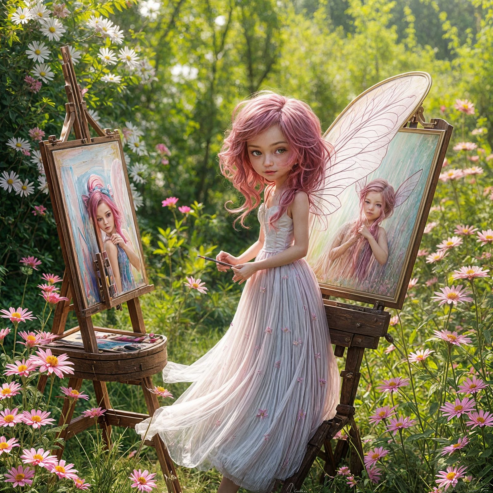 Whimsical Fairy Portrait in Vibrant Pink Hues